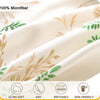 Close-up of a beige microfiber fabric with an elegant floral pattern showing ultra-soft, airy, breathable, and skin-friendly 