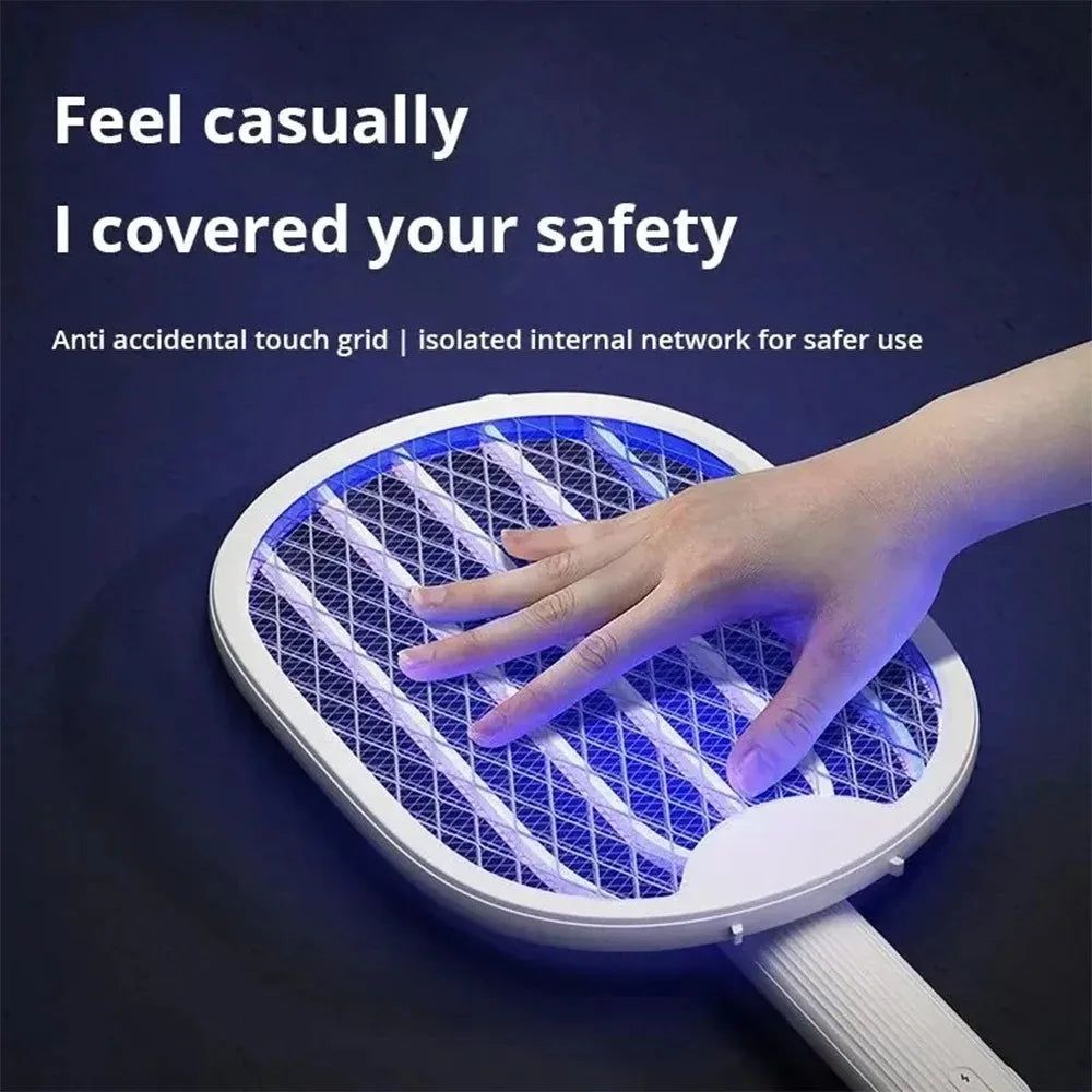 A hand is interacting with a white, oval-shaped grid device used for mosquito control.