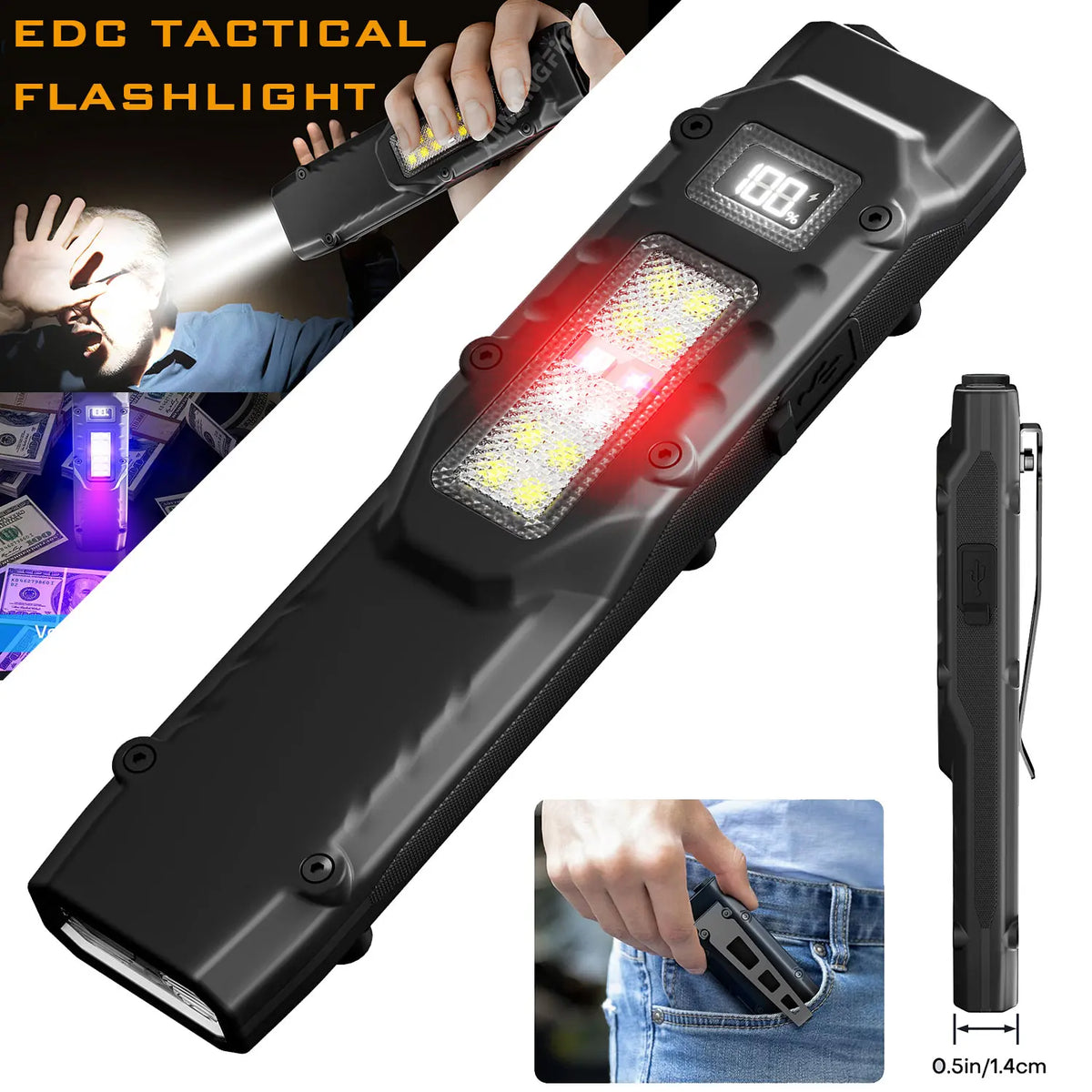 Lampe de poche tactique LED à double mode et affichage numérique