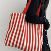 Striped Canvas Shoulder Tote Bag