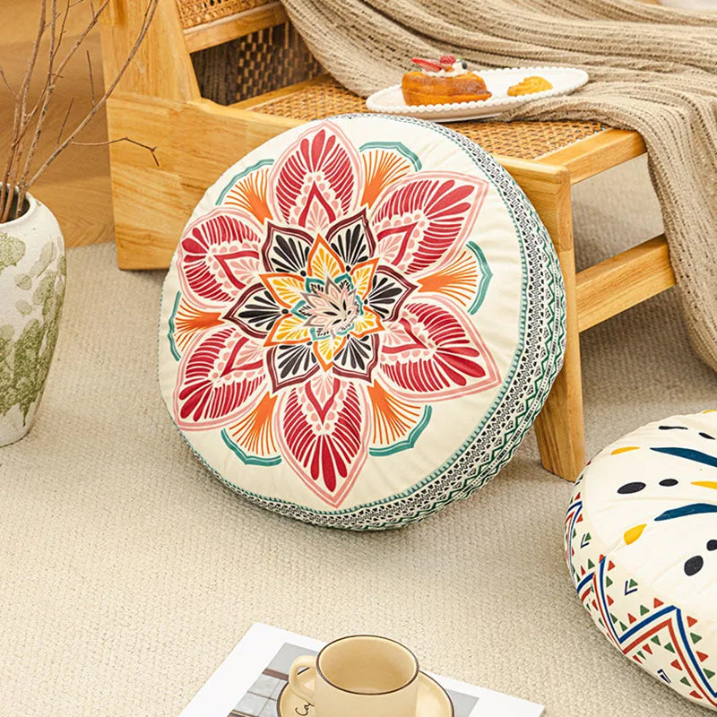 Bohemian Round Floor Cushion with Anti-Slip Base