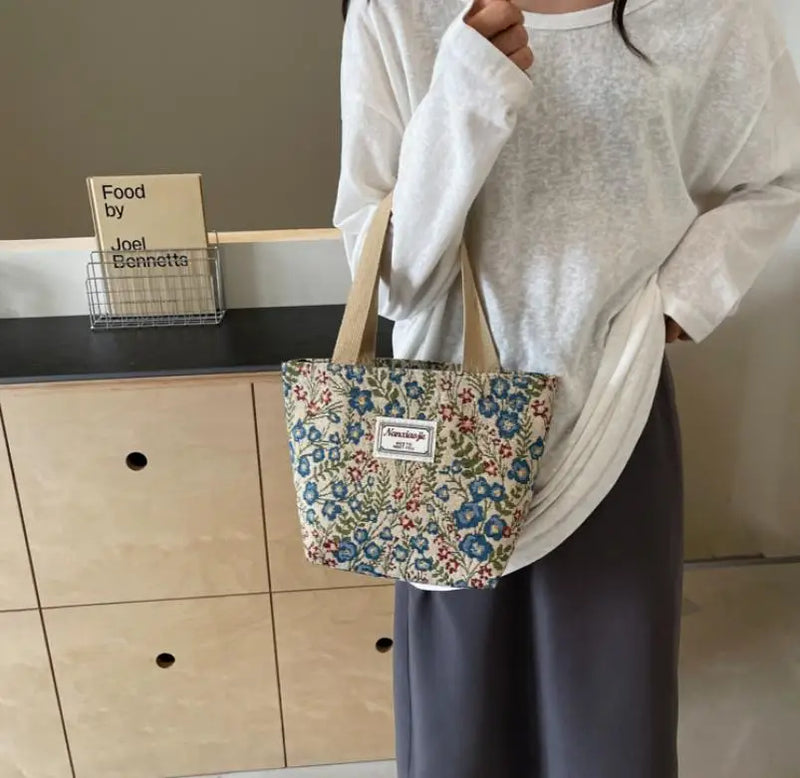 Floral Embroidery Canvas Tote Bag