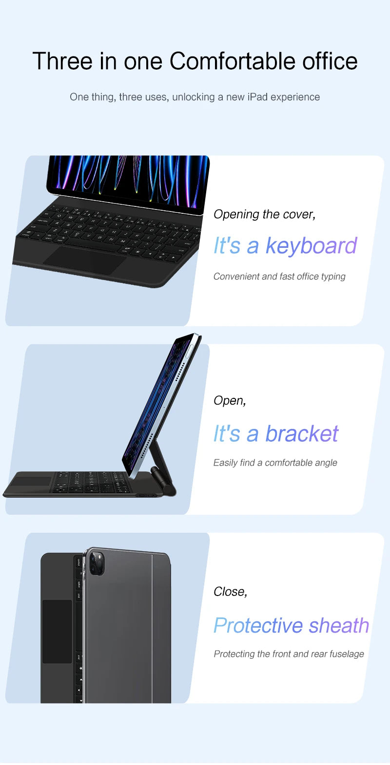 Bluetooth Keyboard Case with Touchpad for iPad Pro, Air & Standard Models