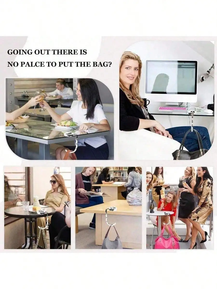 Eine Frau benutzt einen personalisierten Schlüsselhaken für Taschen und Accessoires auf einem Tisch.