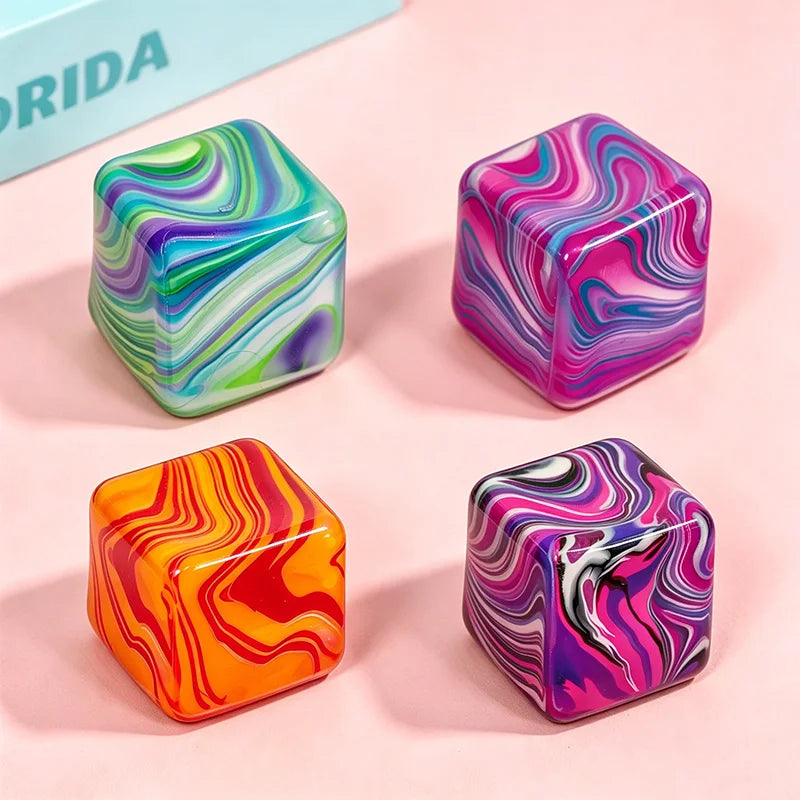 Squishy Stress Relief Cube with Soothing Swirl Design