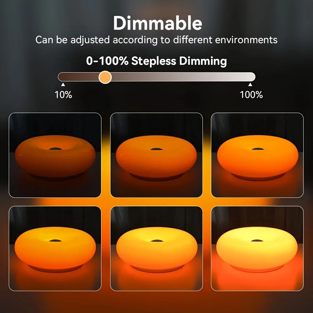 A modern orange LED wall sconce showing various levels of dimming, from 0% to 100%.