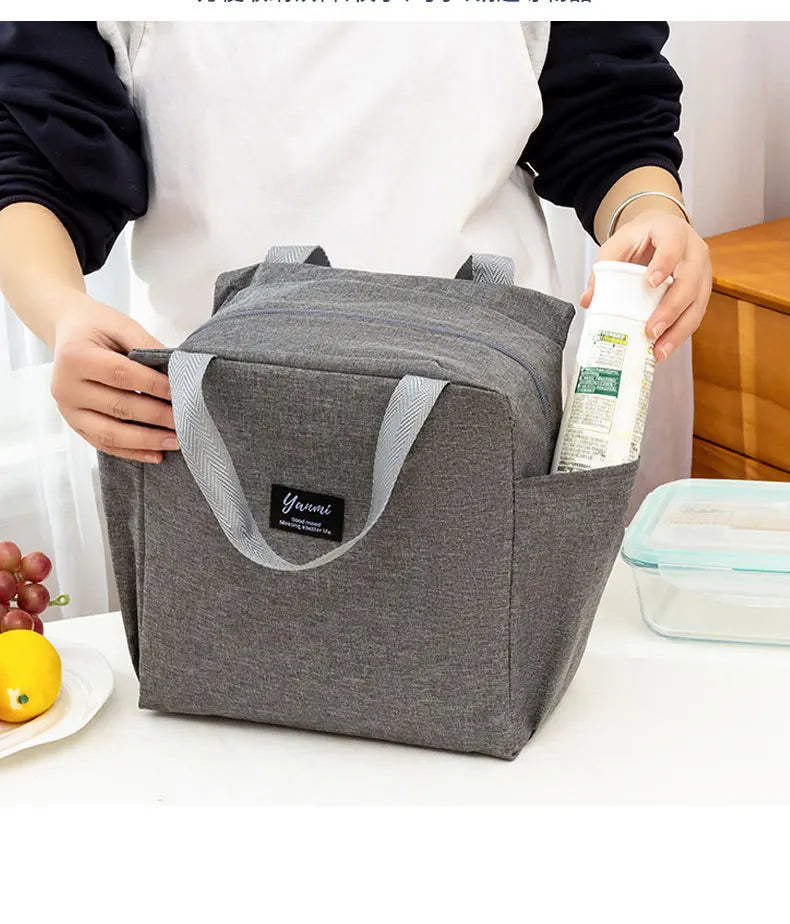 Insulated Canvas Lunch Bag with Double Pockets