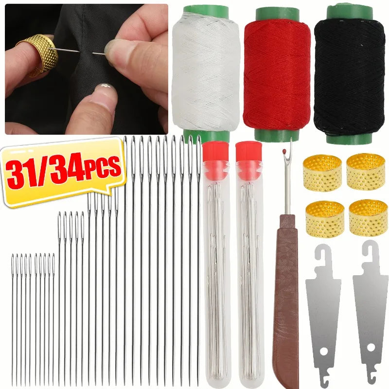 Sewing Needles Set with Large Eye and Threader Tool