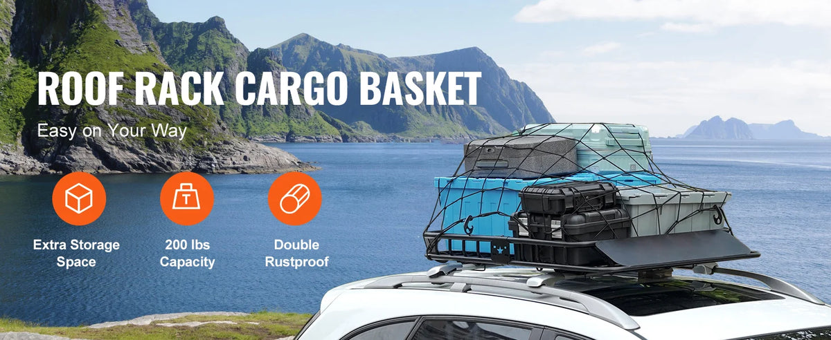 Heavy-Duty Roof Rack Cargo Basket with Wind Fairing