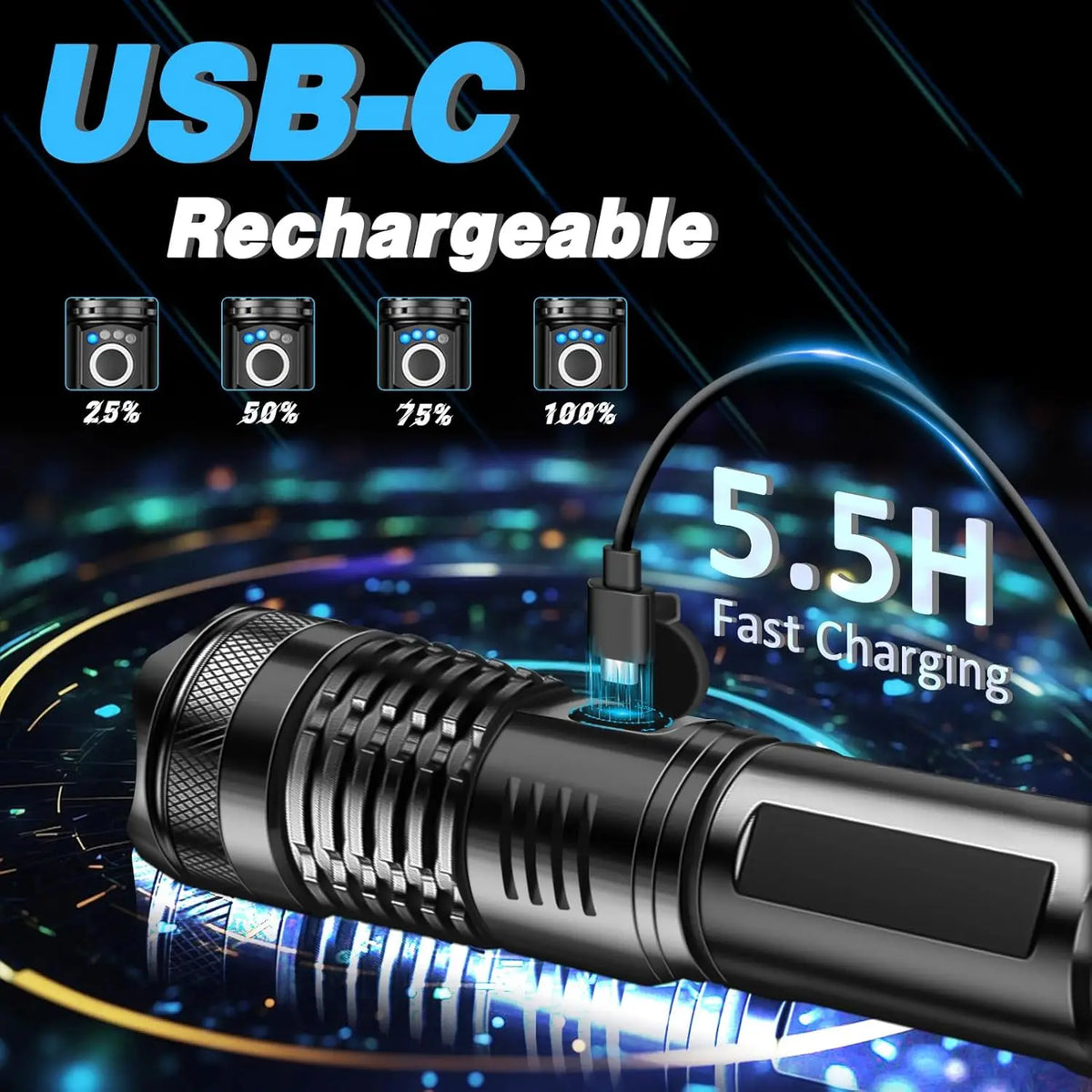 Linterna LED Recargable Táctica con Zoom