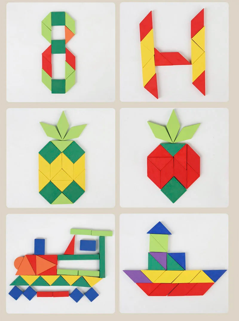 Wooden Shape Matching Puzzle Set with 102 Blocks and 48 Cards