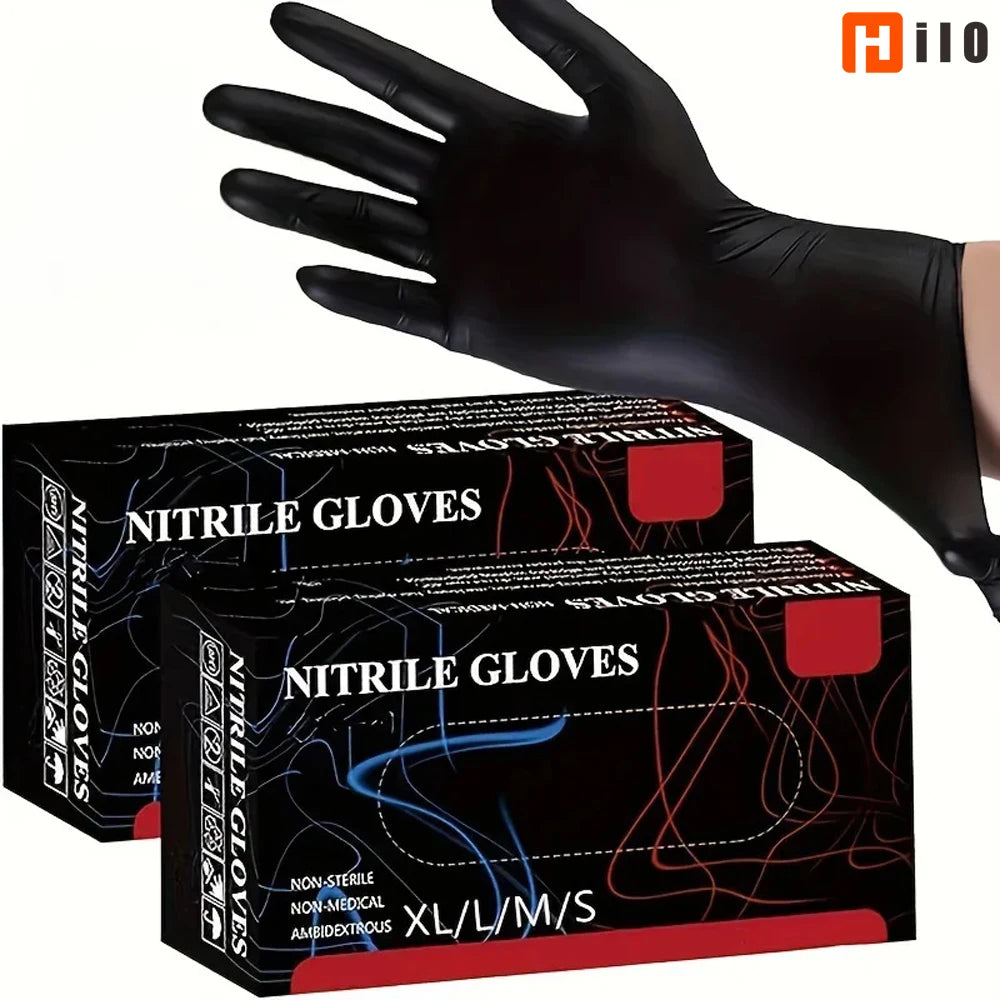 Disposable Black Nitrile Gloves for Cleaning, Tattoo, and Hairdressing