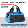 A blue and black double layer thickening tool bag with a shoulder strap and multiple pockets.