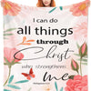 A pink and green fleece throw blanket featuring a watercolor design of a woman and floral elements.
