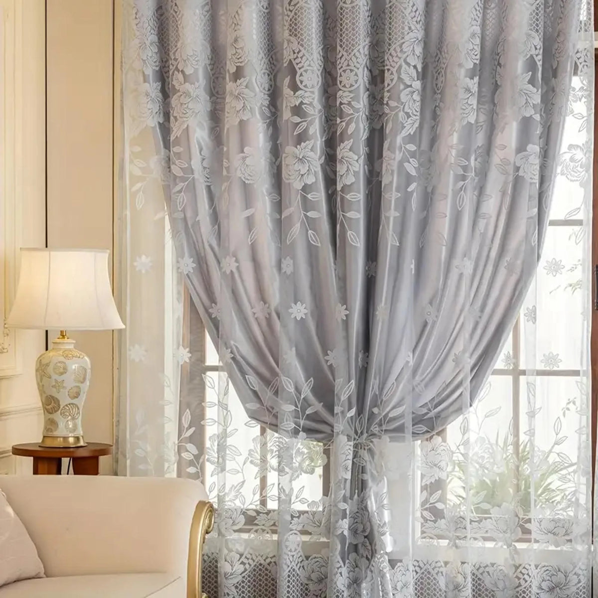European Vintage Floral Embroidered Blackout Curtain