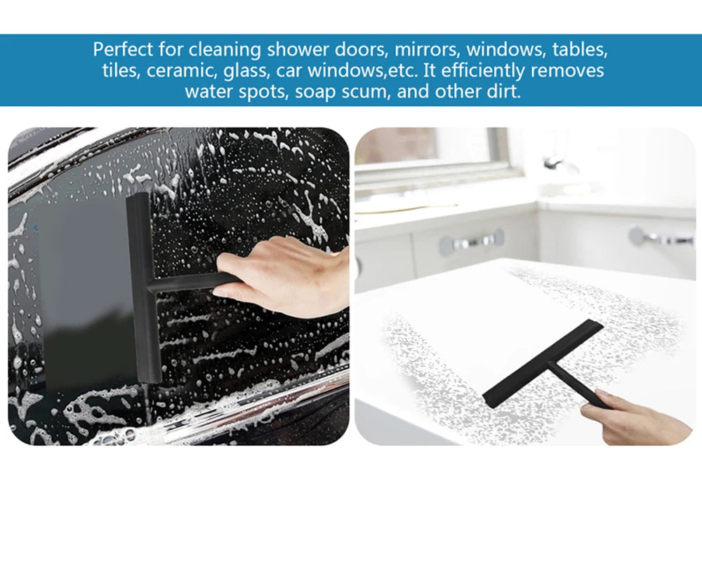 Shower Squeegee with Hanging Silicone Holder for Glass Doors & Mirrors