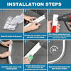Installation steps showing how to install a flexible silicone shower threshold water dam for bathroom dry-wet separation