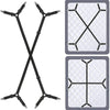 Black adjustable bed sheet holder straps with anti-slip clips shown in two configurations