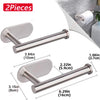 Two silver stainless steel adhesive toilet paper racks shown in different lengths and angles.