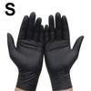 A pair of black disposable nitrile gloves shown against a white background.
