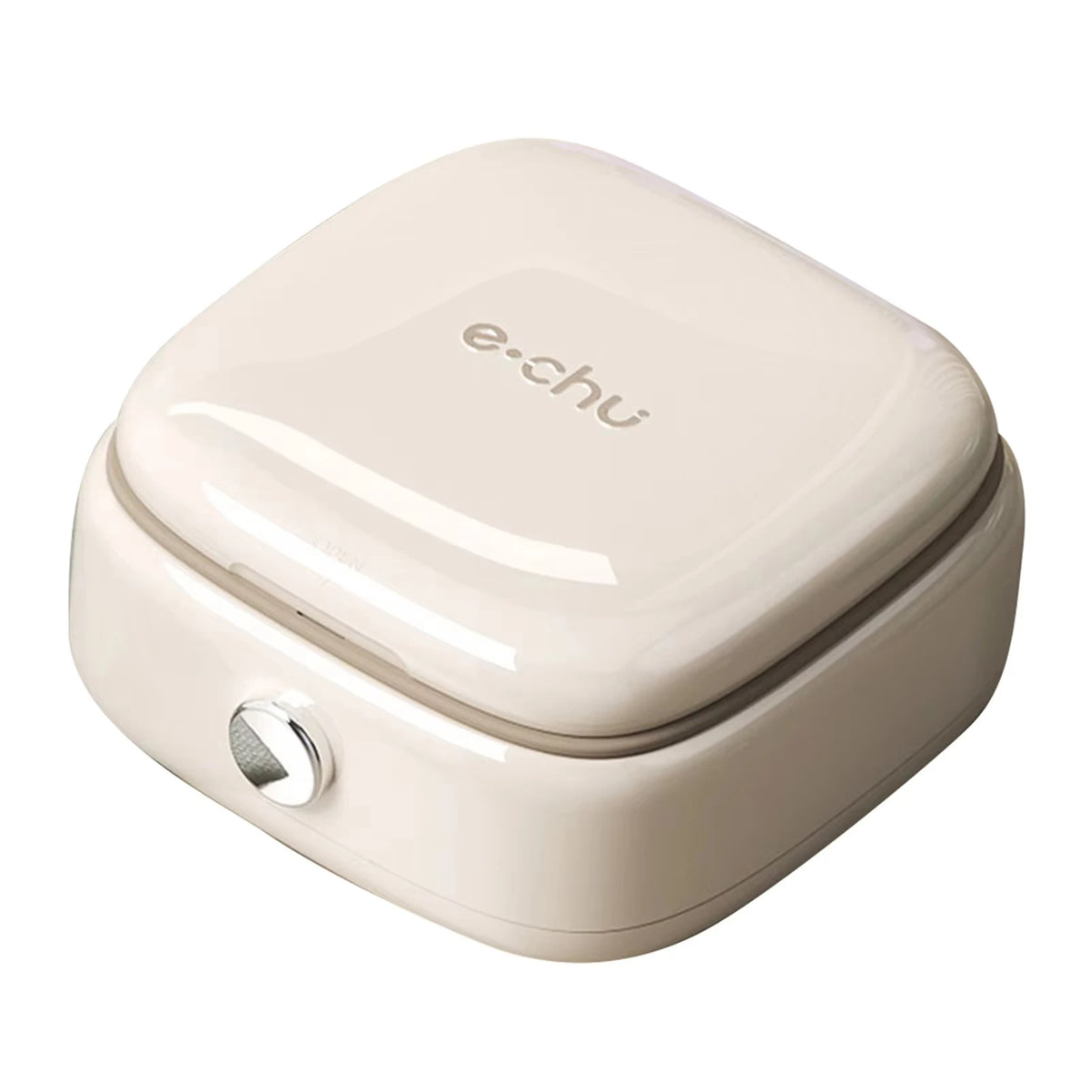 A compact, light beige magnetic sewing kit with a lid and a silver button.