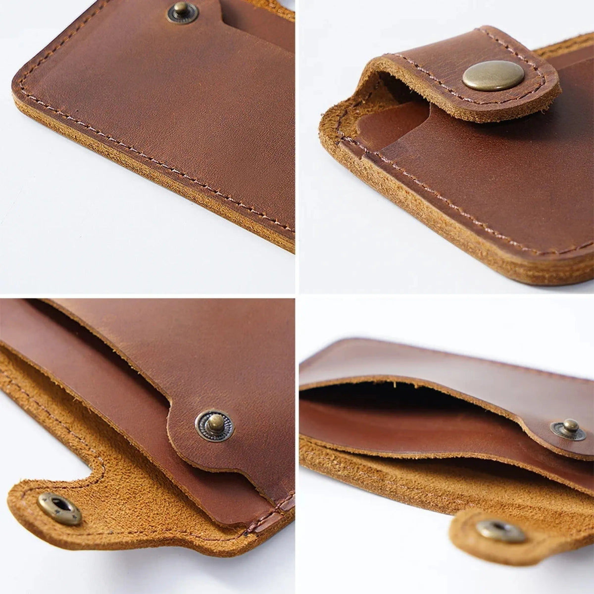 Vintage Leather Slim Card Holder with Snap Closure