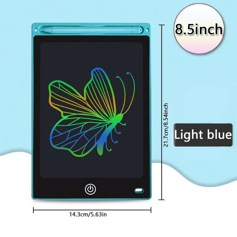 A black LCD drawing tablet displaying a colorful butterfly design on the screen.