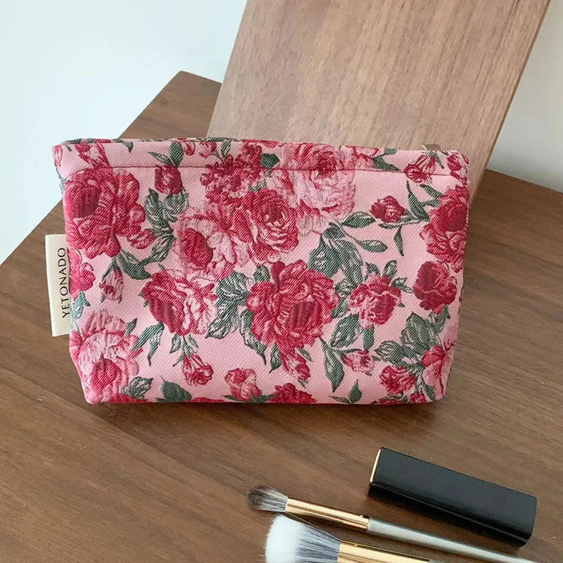 Vintage Floral Cosmetic Bag - Portable Makeup & Toiletry Organizer