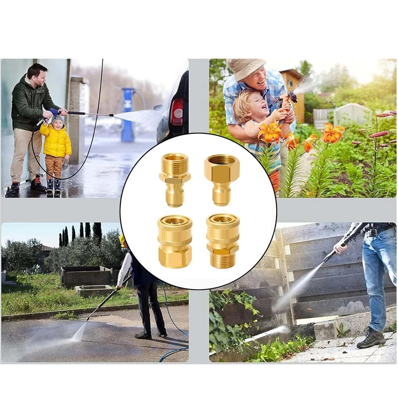Brass pressure washer adapter kit with quick connect fittings for M22 to quick connect conversion