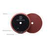 A set of foam polishing pads for car detailing showing the sponge, hook and loop, and hard backing.