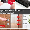 Close-up of a red self-adhesive D-shape weather stripping seal being applied to a door frame and a black foam sealing strip.