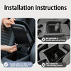 Installation instructions showing how to install a plush car armrest cushion in a vehicle interior.