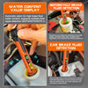 Orange digital brake fluid tester with LCD display detecting water content and ensuring brake system safety