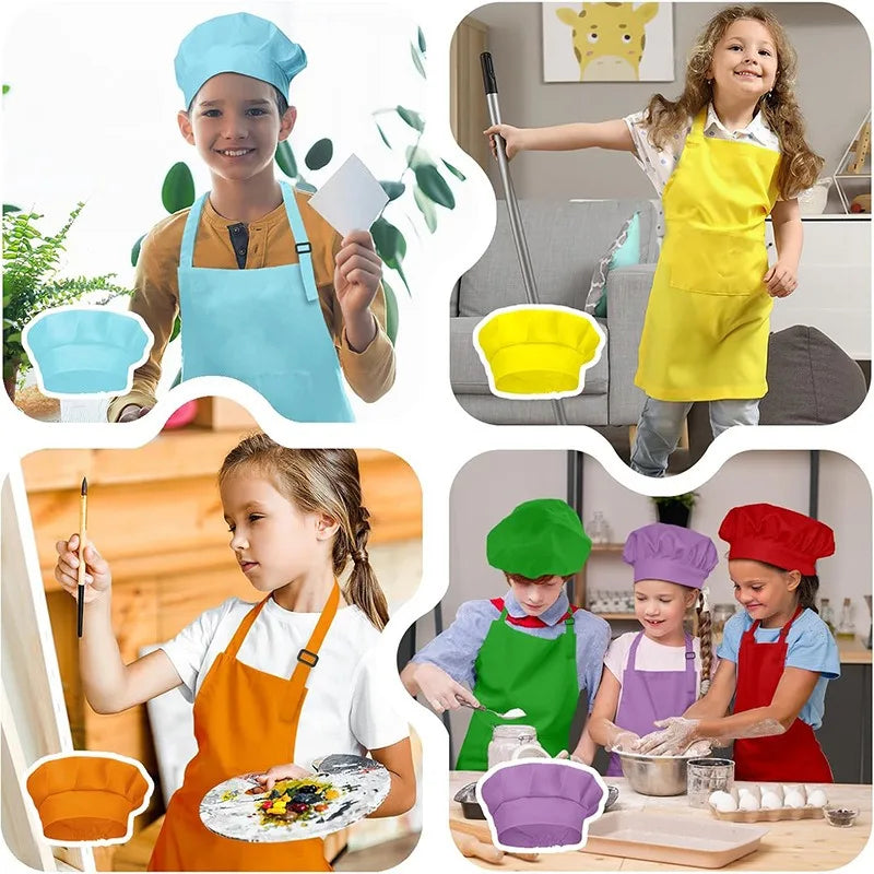 Kids' Chef Apron and Hat Set – Waterproof Cooking & Painting Smock for Boys and Girls