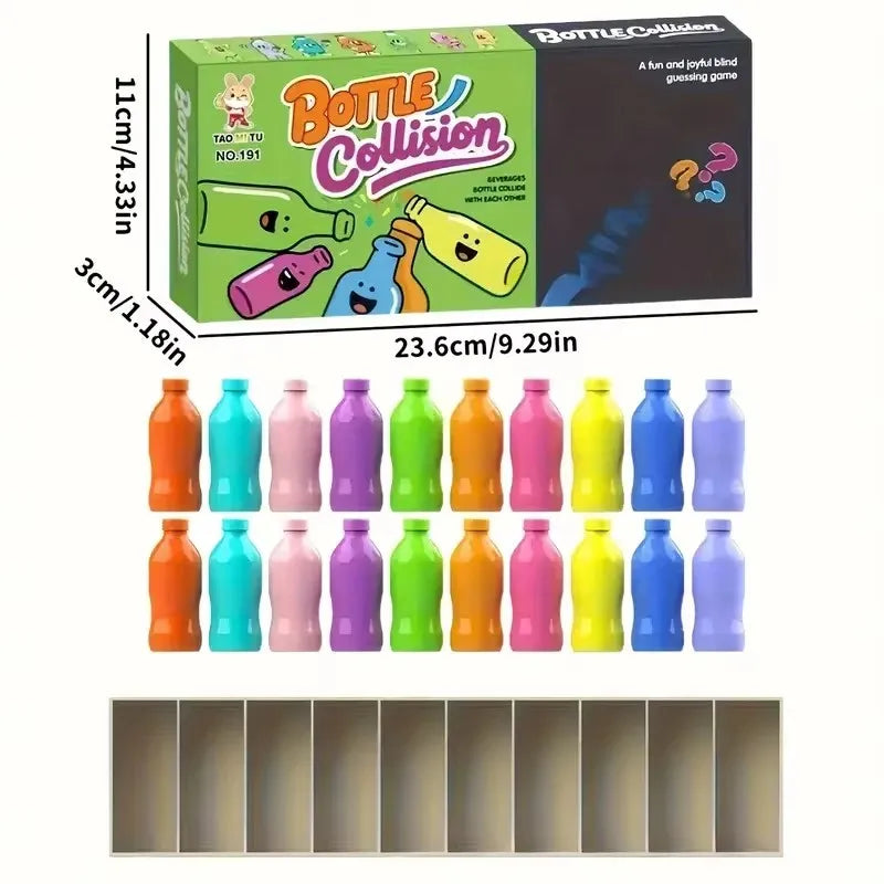 A box of Bottle Collision color match memory game with 20 pieces and a storage tray.
