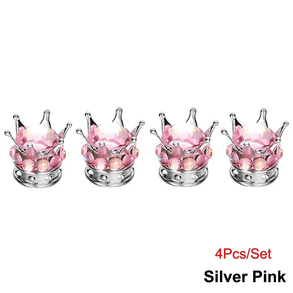 Crystal Crown Tire Valve Caps - Set of 4
