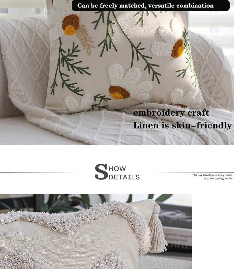 Embroidered Floral Cotton Cushion Cover – 18x18 Inches