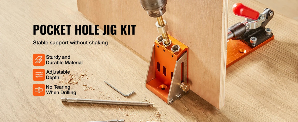 Adjustable Aluminum Pocket Hole Jig Kit with Step Drills