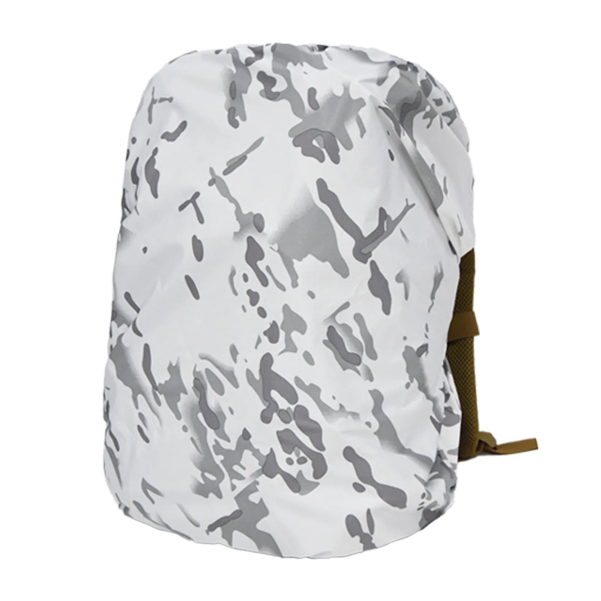 A camouflage patterned waterproof backpack rain cover.