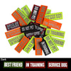 A collection of embroidered patches featuring phrases like BEST FRIEND IN TRAINING and SERVICE DOG in training.