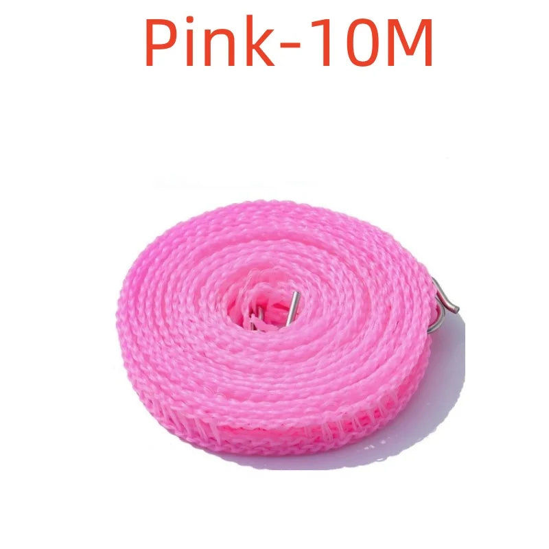Línea de ropa de nylon rosa de 10 metros enrollada para secado al aire libre