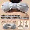 A gray inflatable U-shaped travel neck pillow designed to relieve pressure on the cervical spine.