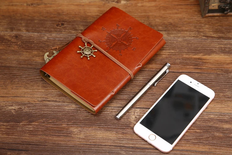 Vintage PU Leather Spiral Journal – Traveler's Notebook with Anchor Design