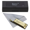 A gold-colored IRIN instrument is shown inside its protective case, resting on a white tissue.