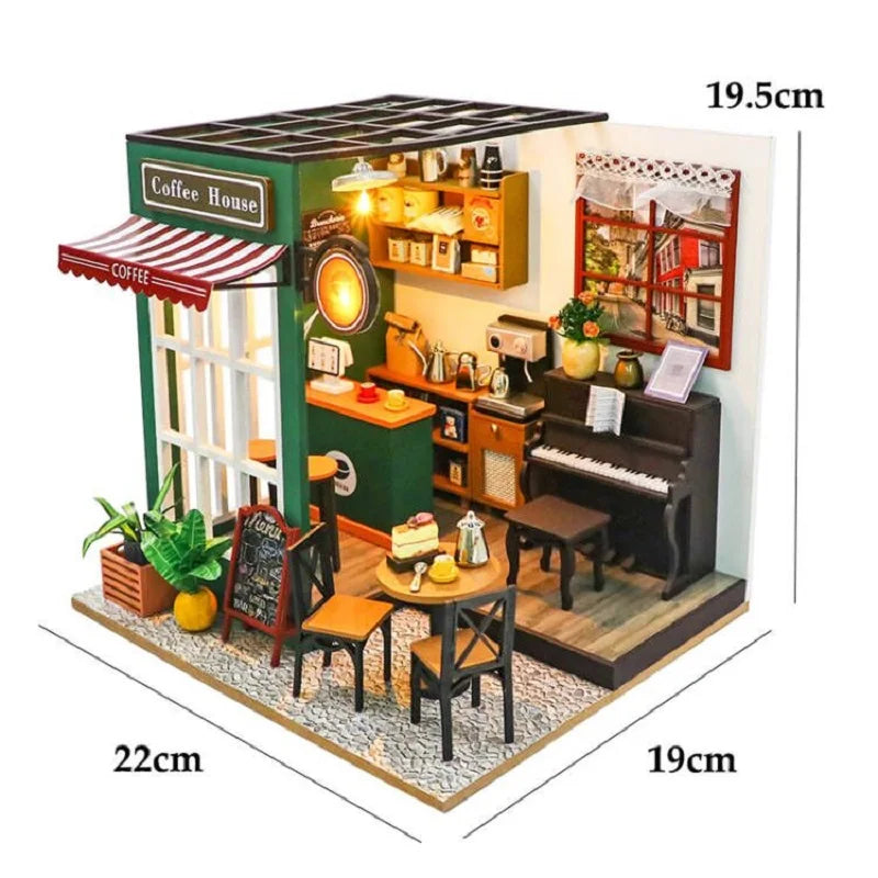 DIY Wooden Dollhouse Miniature Coffee Shop Model Kit