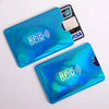 A set of blue RFID protection card sleeves and a credit card are displayed on a white background.