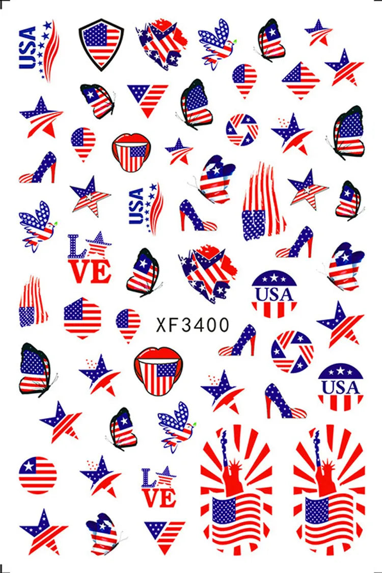 Patriotic American Flag Nail Art Stickers