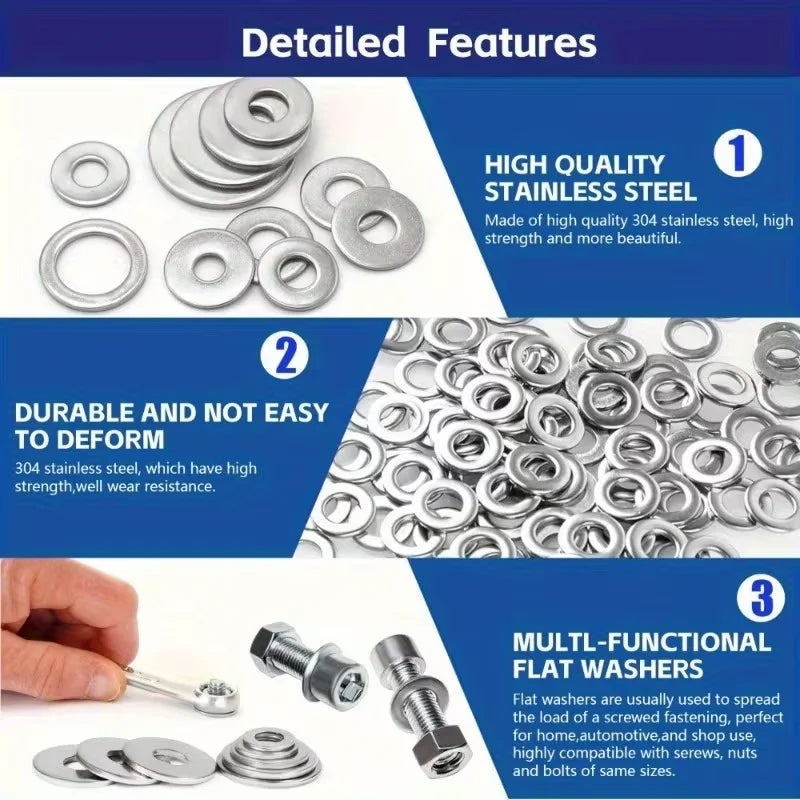 Stainless Steel Flat Washers Assortment Kit