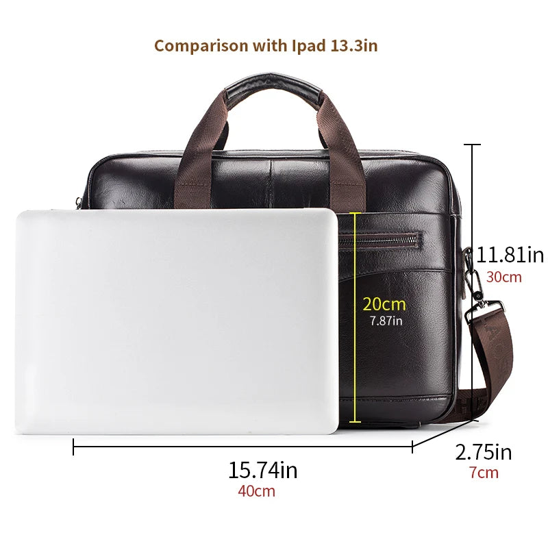 Genuine Leather Laptop Briefcase for Men – 14" Retro Cowhide Bag
