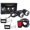 Mini Driving LED Light set for motorcycles including two pieces and a wiring harness
